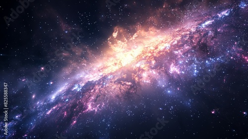 An intimate glimpse into the heart of a galaxy  where the gravitational pull weaves a spectacular tapestry of luminous gas and glittering stars against the inky backdrop of space.