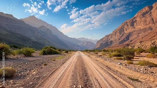 Dirt road in Hajar mountains in Dubai UAE photo