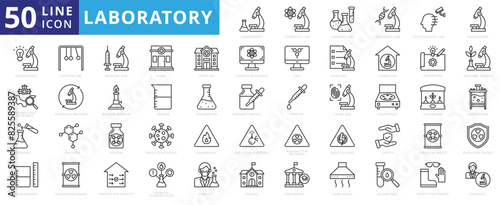 Laboratory icon set with scientific lab, chemist, biologist, psychologist, microscope, innovation and technology research.
