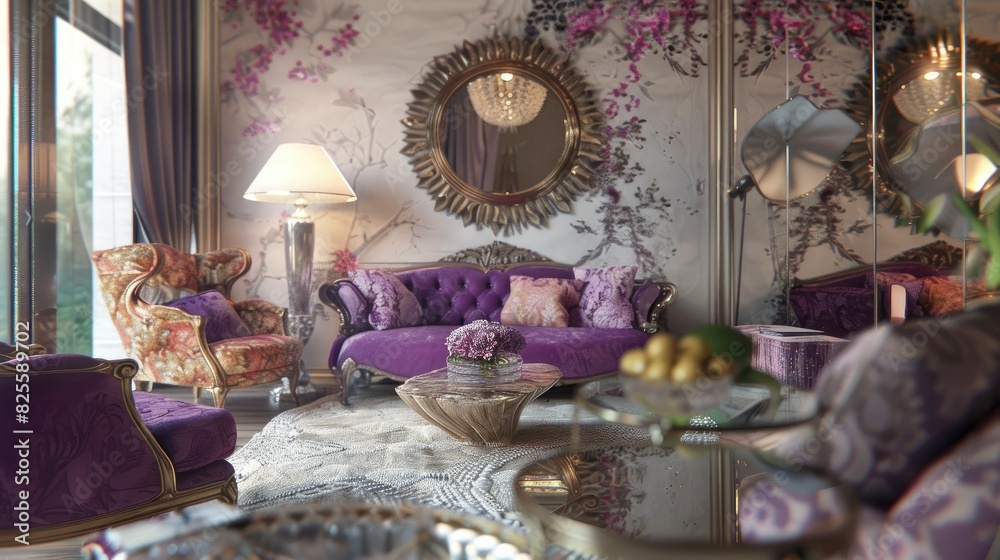 Hollywood Regency Living Room With Mirrored Surfaces, Velvet Upholstery, And Glitzy Decor, Room Background Photos Hollywood Regency Living Room With Mirrored Surfaces, Velvet Upholstery, And Glitzy Decor, Room Background Photos