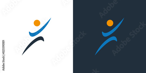 Person reach success icon logo vector human jump happy