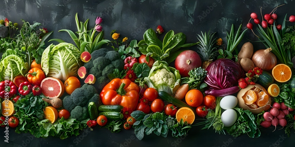 Fresh Produce Display A Vibrant Collection of Vegetables and Fruits in Digital Photography
