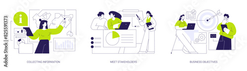 Business analysis in IT company abstract concept vector illustrations.