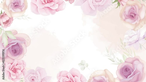 Rose Pink flower corner frame appearing composition for wedding and valentine