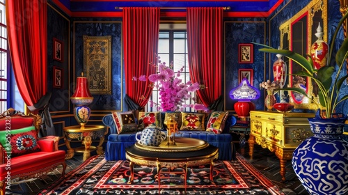 Living Room With A Bold, Eclectic Mix Of Patterns And Colors, Room Background Photos