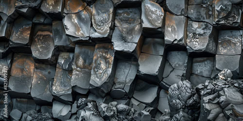 Hexagonal basalt columns formed by volcanic activity photo