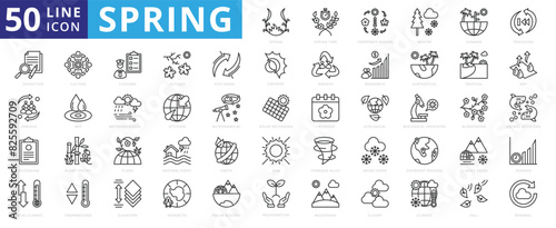 Spring icon set with time, temperate season, winter, summer, preceding, definition, various, according and local climate.
