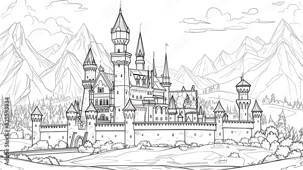 Obraz premium architecture, sketch, drawing, building, castle, vector, church, city, illustration, house, old, tower, town, vintage, art, medieval, europe, travel, paris, design, home, street, landscape, cathedral,
