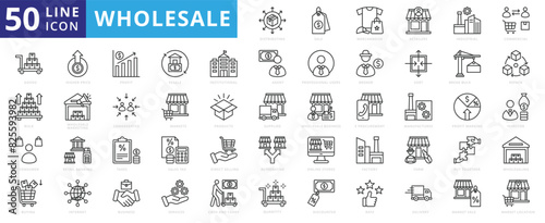 Wholesale icon set with merchandise, retailers, industrial, commercial, goods, bulk, consumer, buying and higher price.