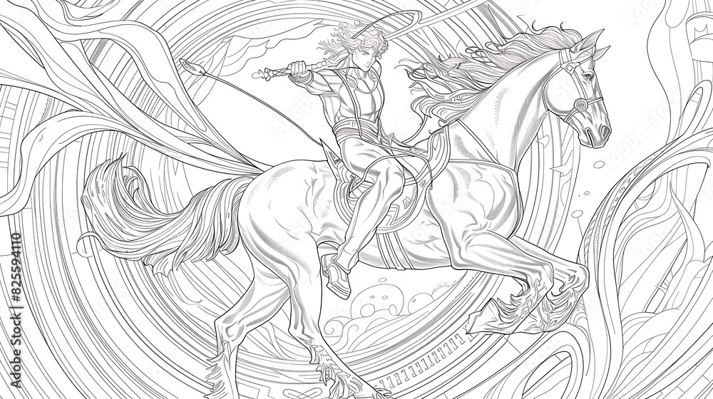 Fototapeta premium vector, horse, illustration, woman, drawing, art, sketch, people, design, tattoo, vintage, floral, animal, angel, antique