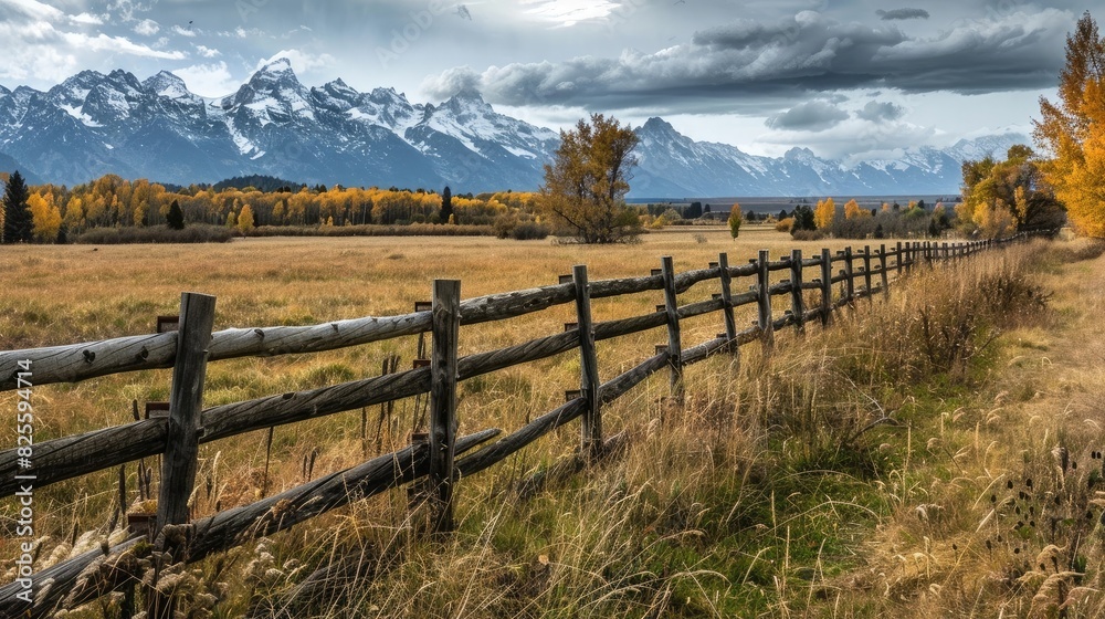 Rustic Fence along a Meadow in the Grand Teton National Park