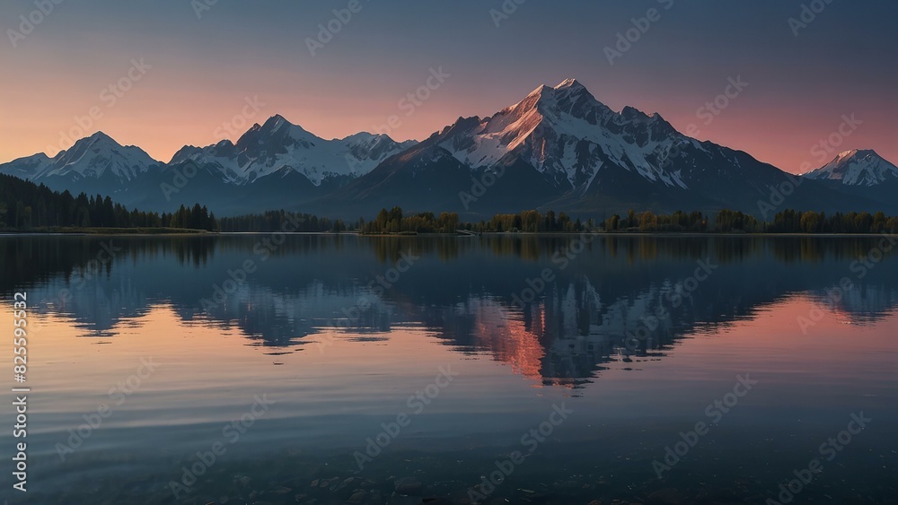 Sunrise over the lake,Mountains,Lake,Sunset