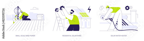 Sustainable energy in construction abstract concept vector illustrations.