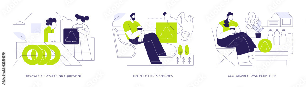 Products from recycled materials abstract concept vector illustrations. Products from recycled materials abstract concept vector illustrations.