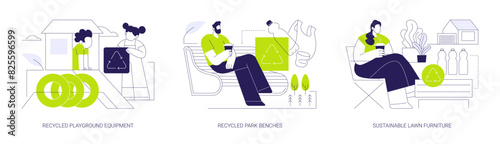 Products from recycled materials abstract concept vector illustrations.