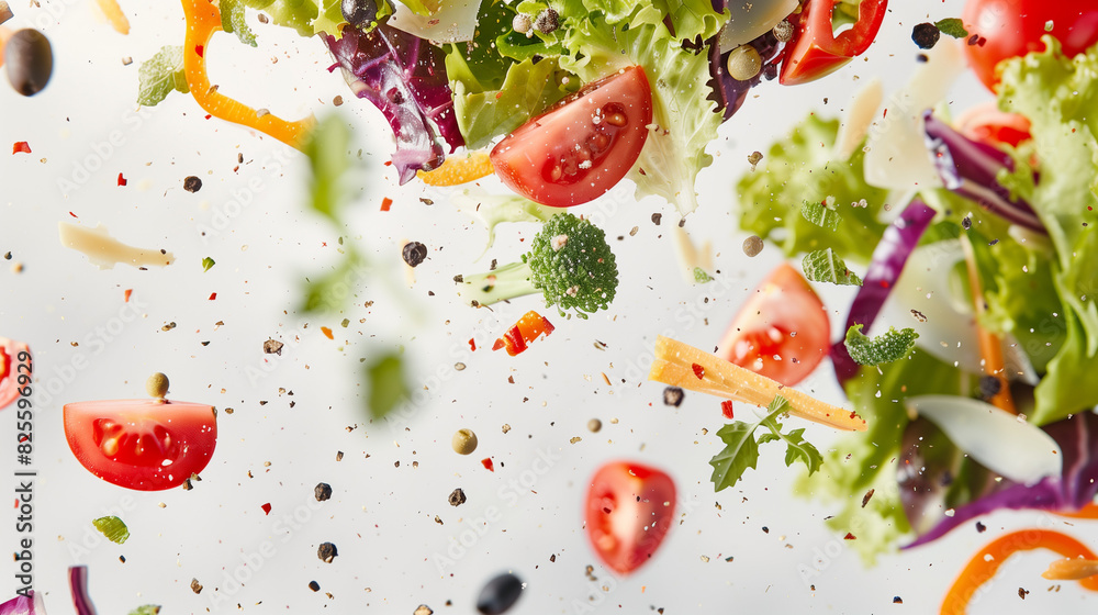 Floating Salad Ingredients on White Background Floating Salad Ingredients on White Background