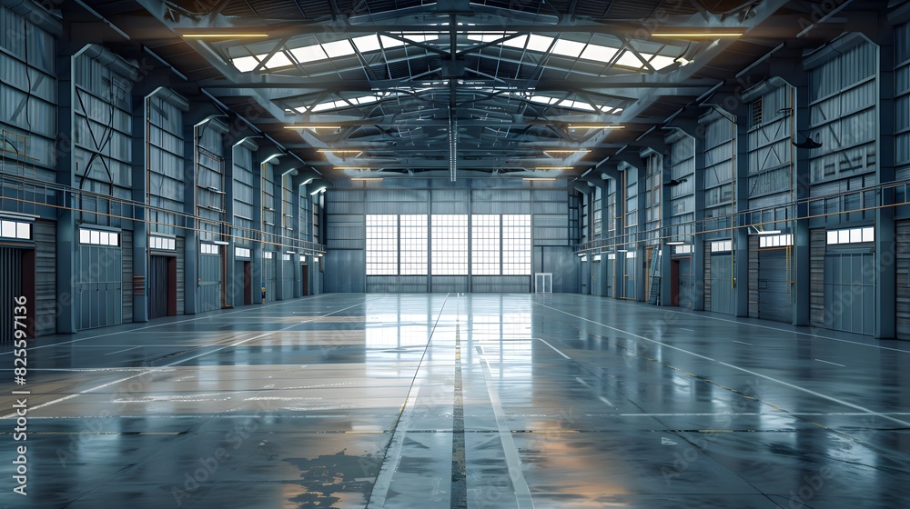 A large warehouse with rows of shelves. A large warehouse with rows of shelves.