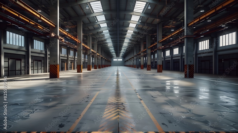 A large warehouse with rows of shelves. A large warehouse with rows of shelves.