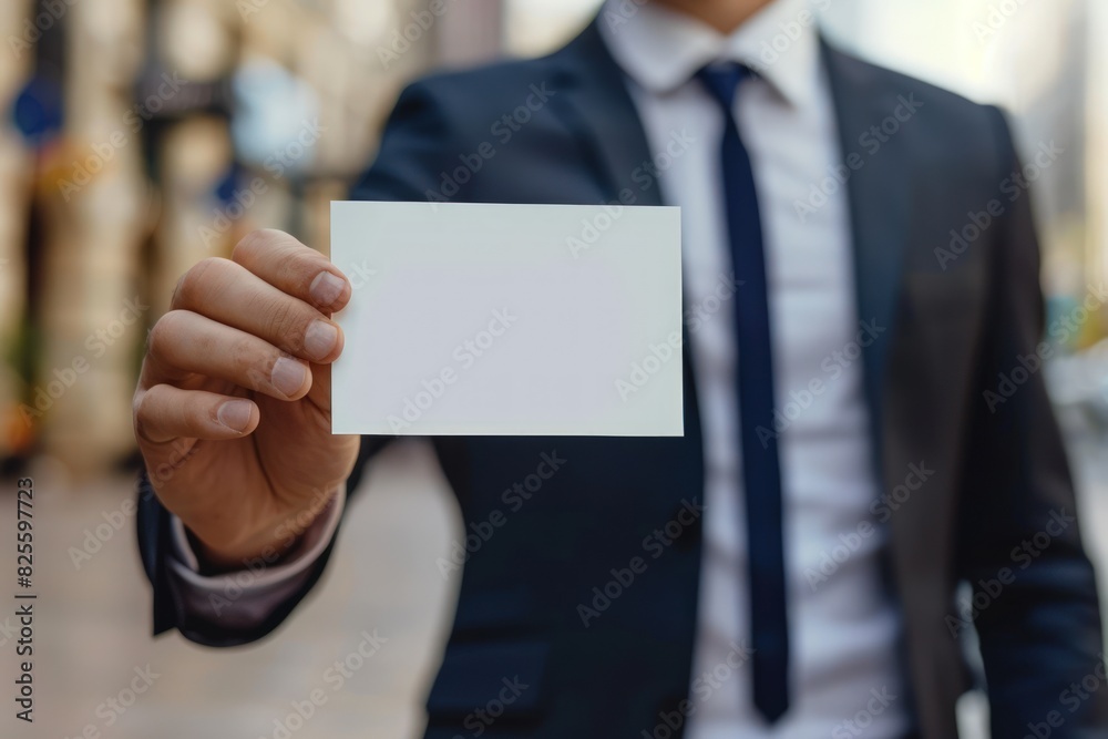 Businessman holding blank card for text. Businessman holding blank card for text.