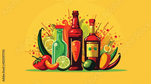 Poster or vertical banner with tequila bottle nacho