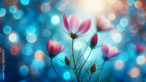 Vibrant flowers set against a bokeh background 