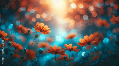 Orange flowers set against a bokeh background 