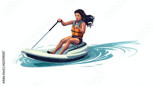 Pretty woman girl water skiing enjoying summer wate