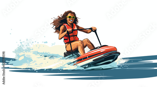 Pretty woman girl water skiing enjoying summer wate