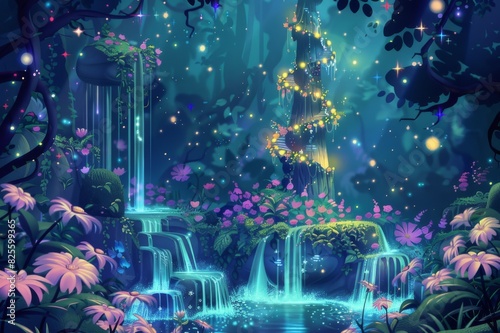 Magical Waterfall in Enchanted Forest