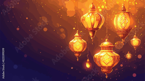 Ramadan Kareem greeting banner template with glowin