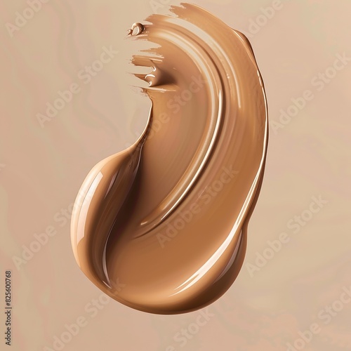 Liquid Foundation Flowing in Curved Stream on White Background. Viscous Beige Foundation Showcasing Slender and Silky Texture. High-Quality, High-Definition Material for Beauty and Skincare Concepts.