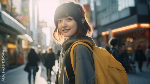 Normcore stylish portrait of a pretty modern teenager in a city. Cinematic feel