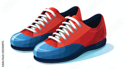Realistic red and blue bowling shoes isolated on wh