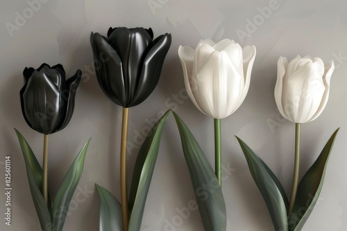 Monochrome tulip installation in 3d