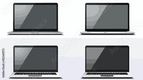 Realistic set of four laptops front view and angled