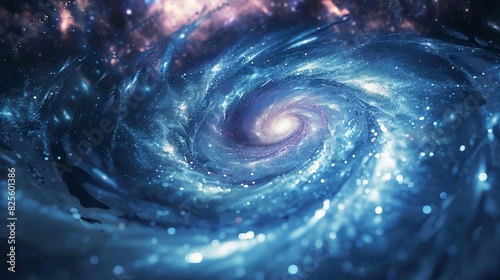 An illustration of a galaxy with virtual particles forming a spiral shape mimicking the natural patterns seen in nature.