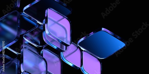 Abstract geometric blocks on black background, 3d render