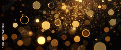 Hintergrund mit fallenden goldenen Glitzerpartikeln. Fallendes Goldkonfetti mit magischem Licht. Sch  ner heller Hintergrund