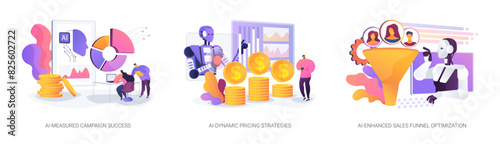 Marketing and Advertising with AI abstract concept vector illustrations.