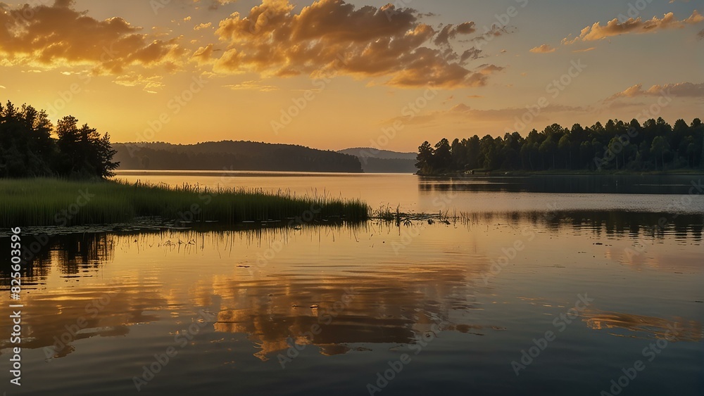 sunrise over the lake,lake,sun,evening