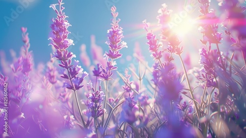 Lovely lavender blossoms under the bright summer sun