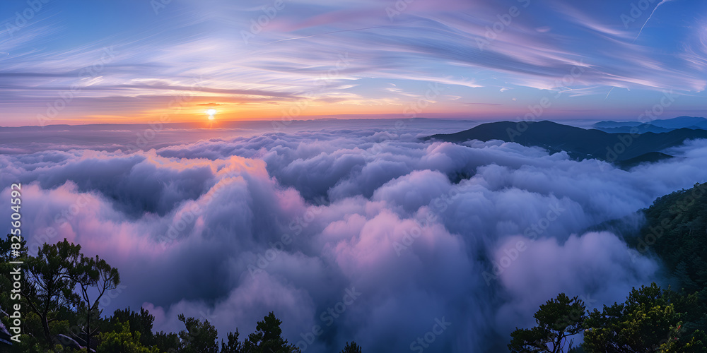 Beautiful sunrise on the mountain with sea of clouds in the morning Beautiful sunrise on the mountain with sea of clouds in the morning