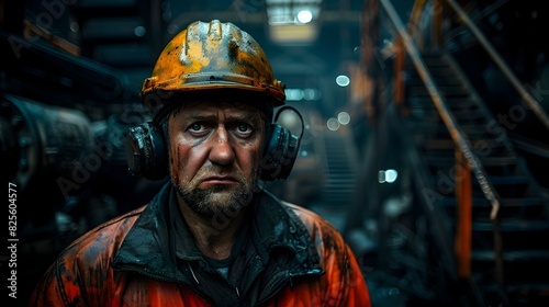 Industrial Workers Anguish A Portrait of Dejection in a Steel Factory