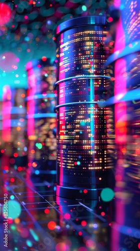 Illustration of a database management icon in 3D with a vibrant color palette