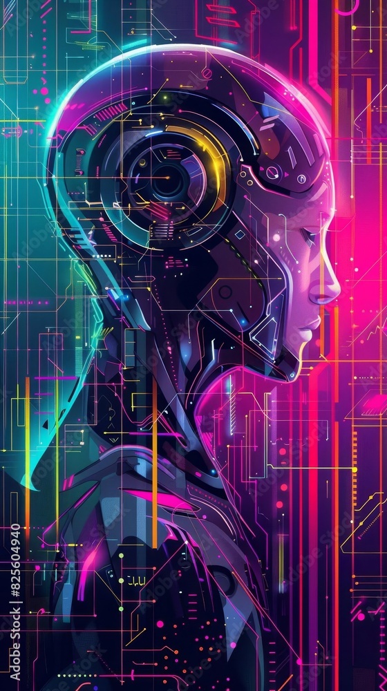 Obraz premium Illustration of an AIdriven automation icon with a colorful, futuristic background