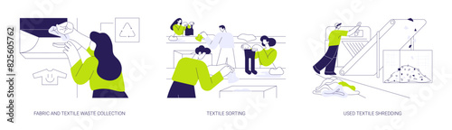 Textile recycling factory abstract concept vector illustrations.