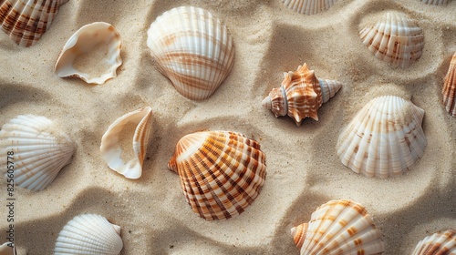 A close-up of fine sand with an array of sea shells embedded in it  showcasing the natural beauty and diversity of the shells