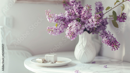 Flowers in vase as bouquet at coffee table in living room interior 