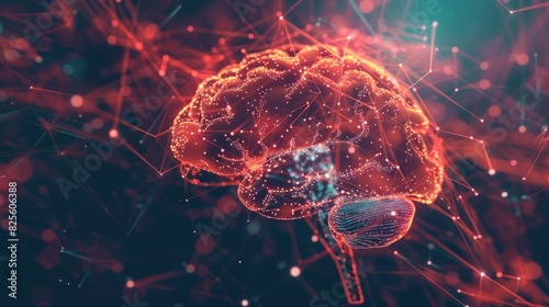 futuristic background, machine learning, ai, deep learning blockchain network concept, brain illustration photo