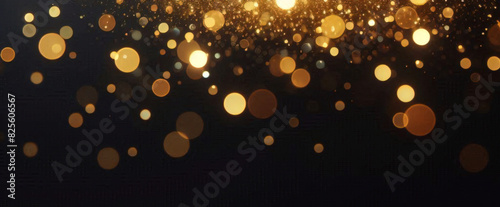 Fondo con partículas de brillo dorado que caen. Confeti dorado cayendo con luz mágica. Hermoso fondo claro photo